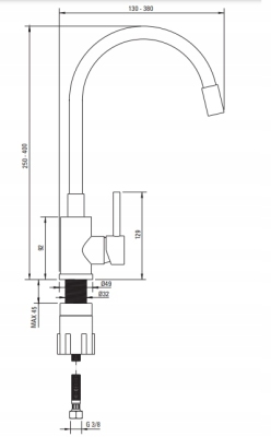 DEANTE LUNO bateria kuchenna elastyczna wylewka zlewozmywakowa CZARNY/STAL