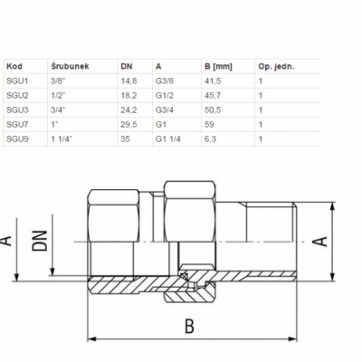 FERRO Śrubunek mosiężny prosty z oringiem 5/4 cala