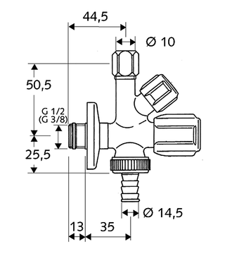 SCHELL COMFORT Kombinowany zawór kątowy podwójny 1/2 x 3/8 x 3/4
