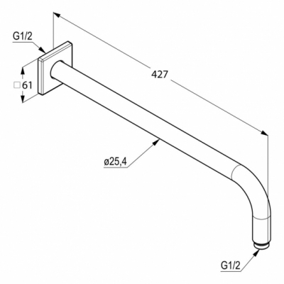 KLUDI A-QA ramię natrysku ścienne 400mm z kwadratową rozetką