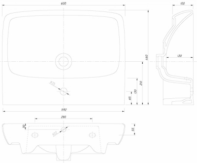 KOŁO NOVA PRO UMYWALKA PROSTOKĄTNA NOVA PRO 60 CM Z OTWOREM, Z PRZELEWEM