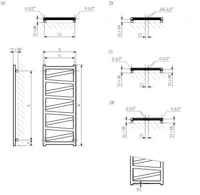 TERMA VIPERA grzejnik łazienkowy 500x750 CZARNY MAT