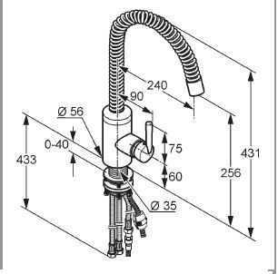 KLUDI STEEL 200 bateria kuchenna z wyciąganą wylewką STAL SZLACHETNA