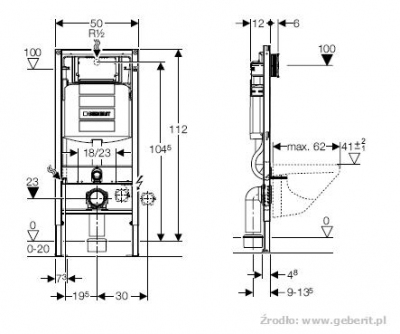 GEBERIT STELAŻ WC DUOFIX SIGMA H112 UP320 + WSPORNIKI + USZCZELKA