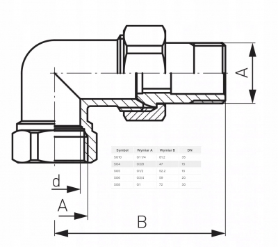 Śrubunek kątowy mosiężny z oringiem 3/4 cala