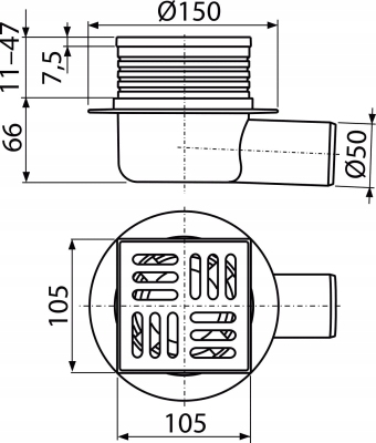AlcaPlast Kratka ściekowa 105x105/50 mm odpływ boczny APV26